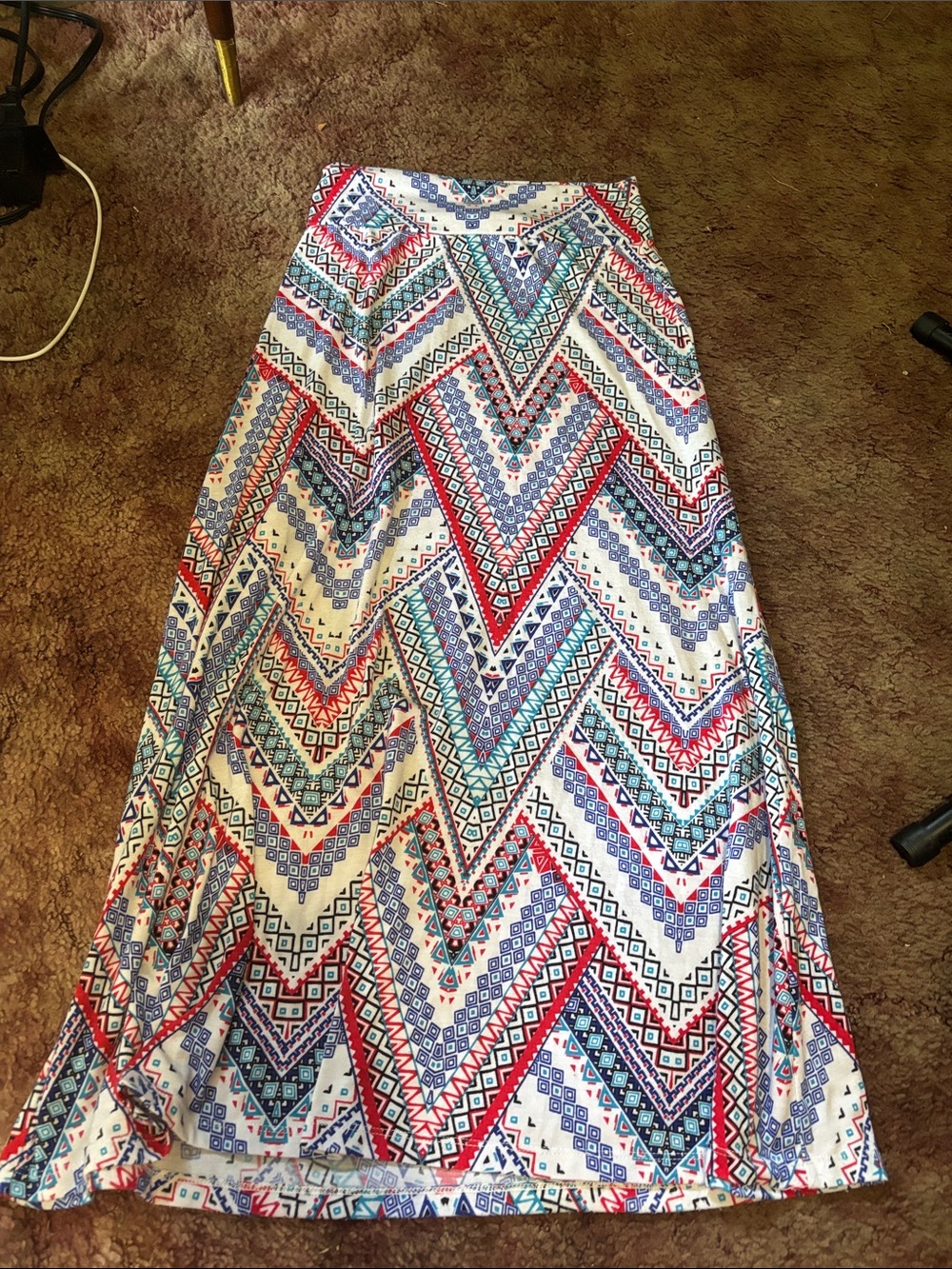 Amy Byer Chevron Maxi Skirt - White, Red, Blue & Teal